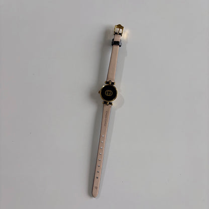 Gucci 1990s Black Round Dial Gold Plated Watch