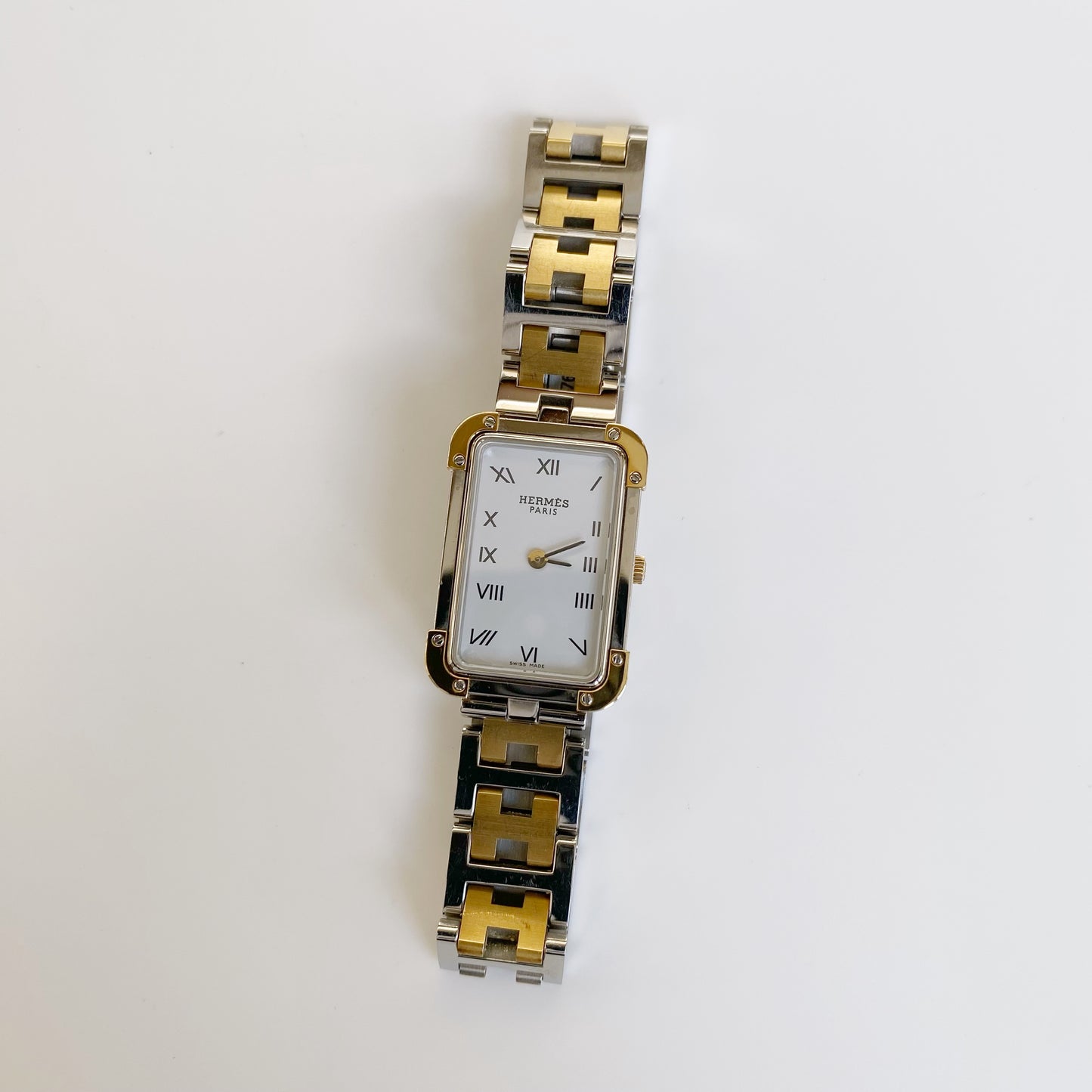 Hermes 1990s Two Tone Rectangular Watch