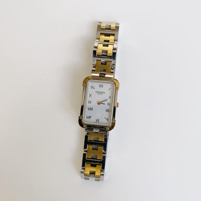 Hermes 1990s Two Tone Rectangular Watch