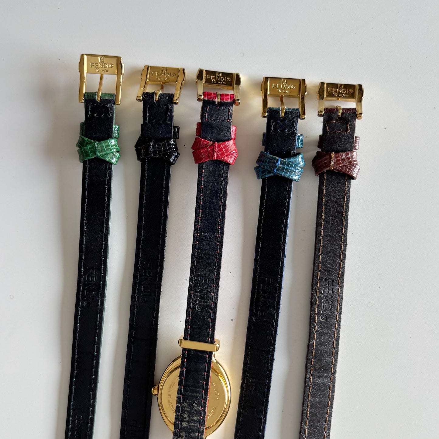 Fendi 1990s Interchangeable Belt Gold Plated Watch with 5 straps, case