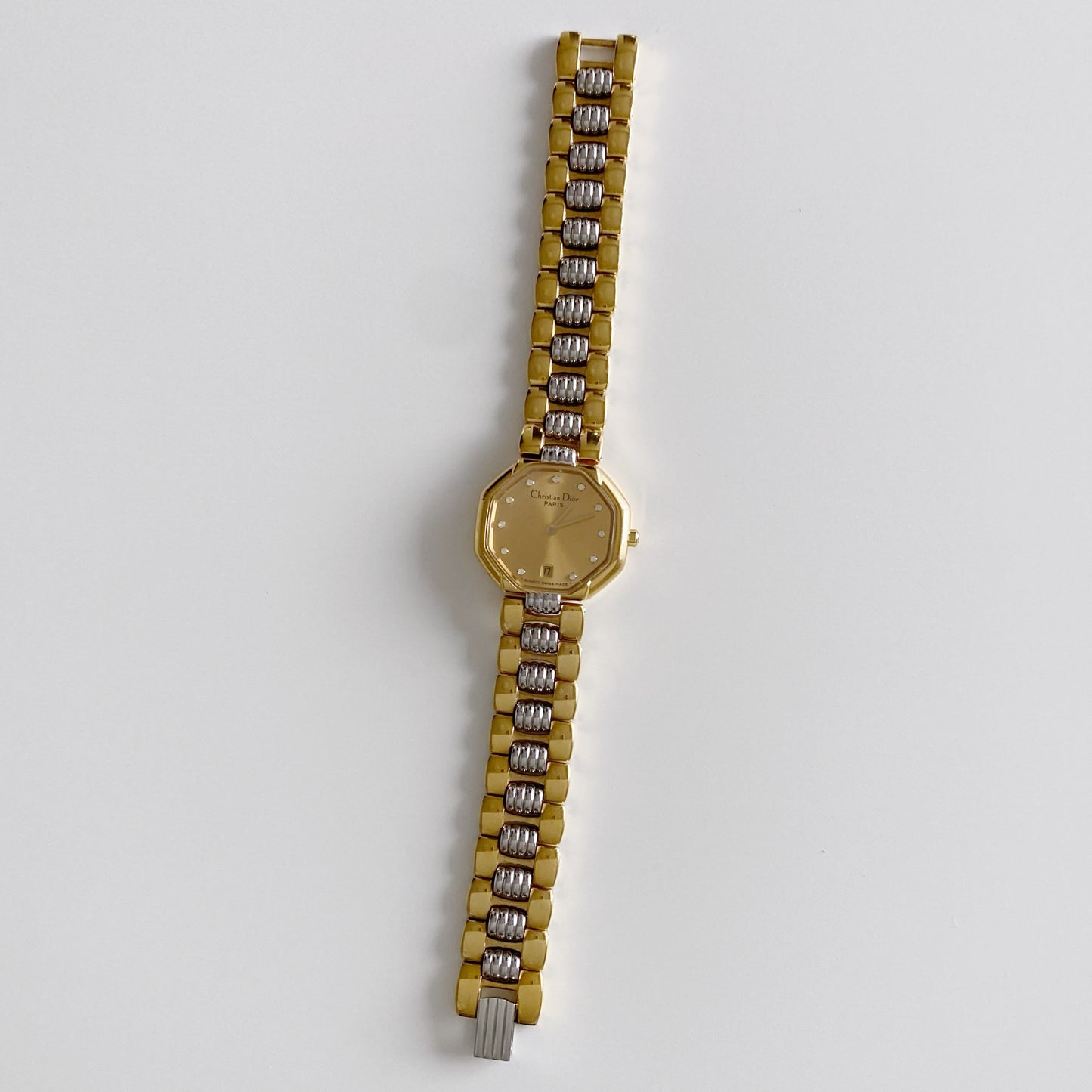 Dior 1990s Octagon Gold Plated Two Tone Watch