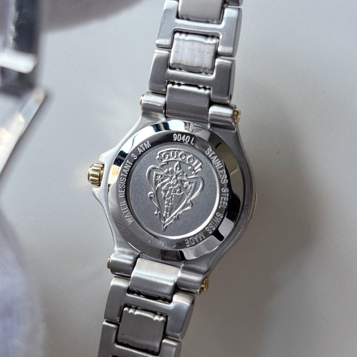 Gucci 1990s Date Round Black Dial Two Tone Gold Plated Watch