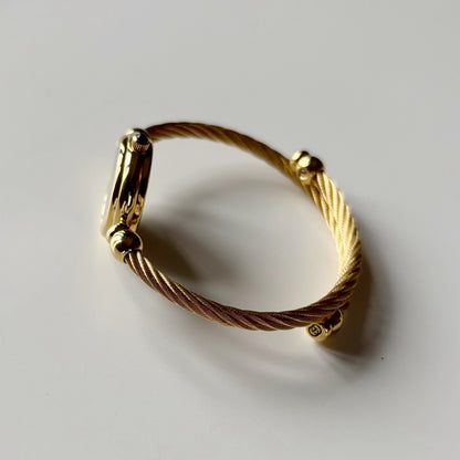 Gucci 1990s Black Dial Gold Plated Cable Bangle Watch