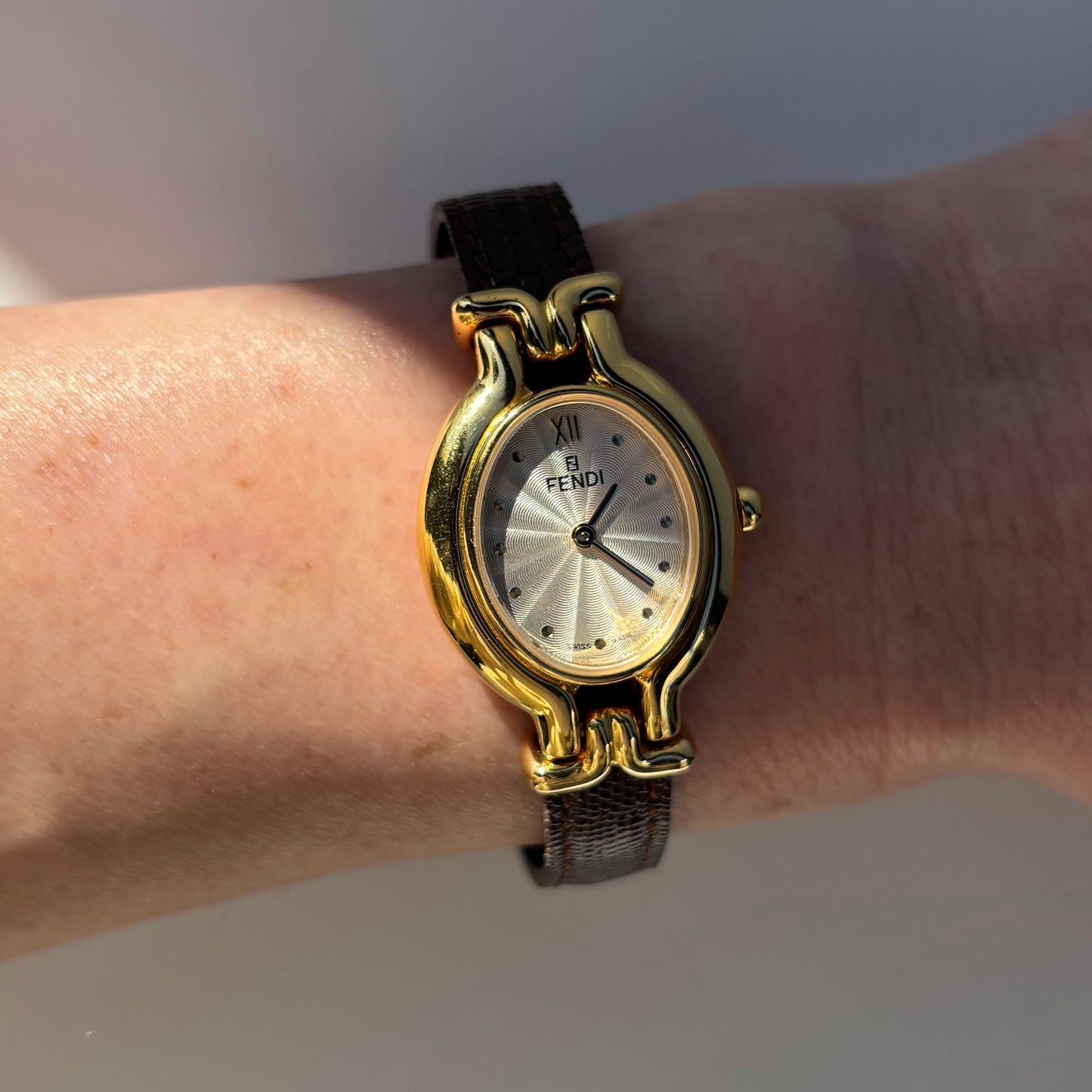 Fendi 1990s Interchangeable Belt Gold Plated Watch with 5 straps, case