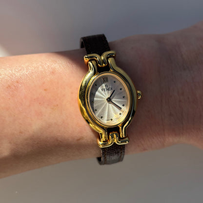Fendi 1990s Interchangeable Belt Gold Plated Watch with 5 straps, case