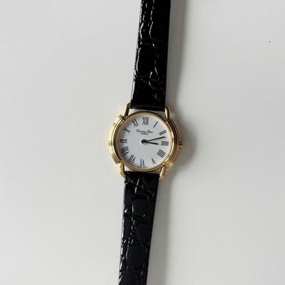 Dior 1990s Round Dial Gold Plated Watch