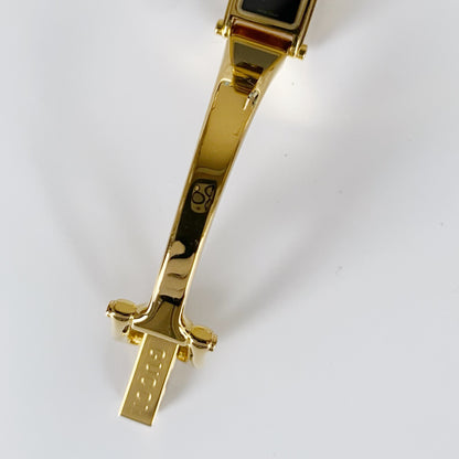 Gucci 1990s Black Dial Rectangular Gold Plated Bangle Watch