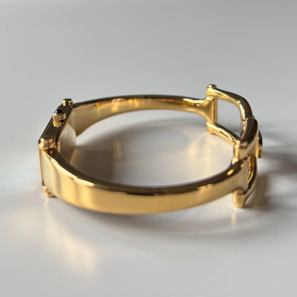 Gucci 1990s Seashell Rectangular Dial Gold Plated Bangle Watch