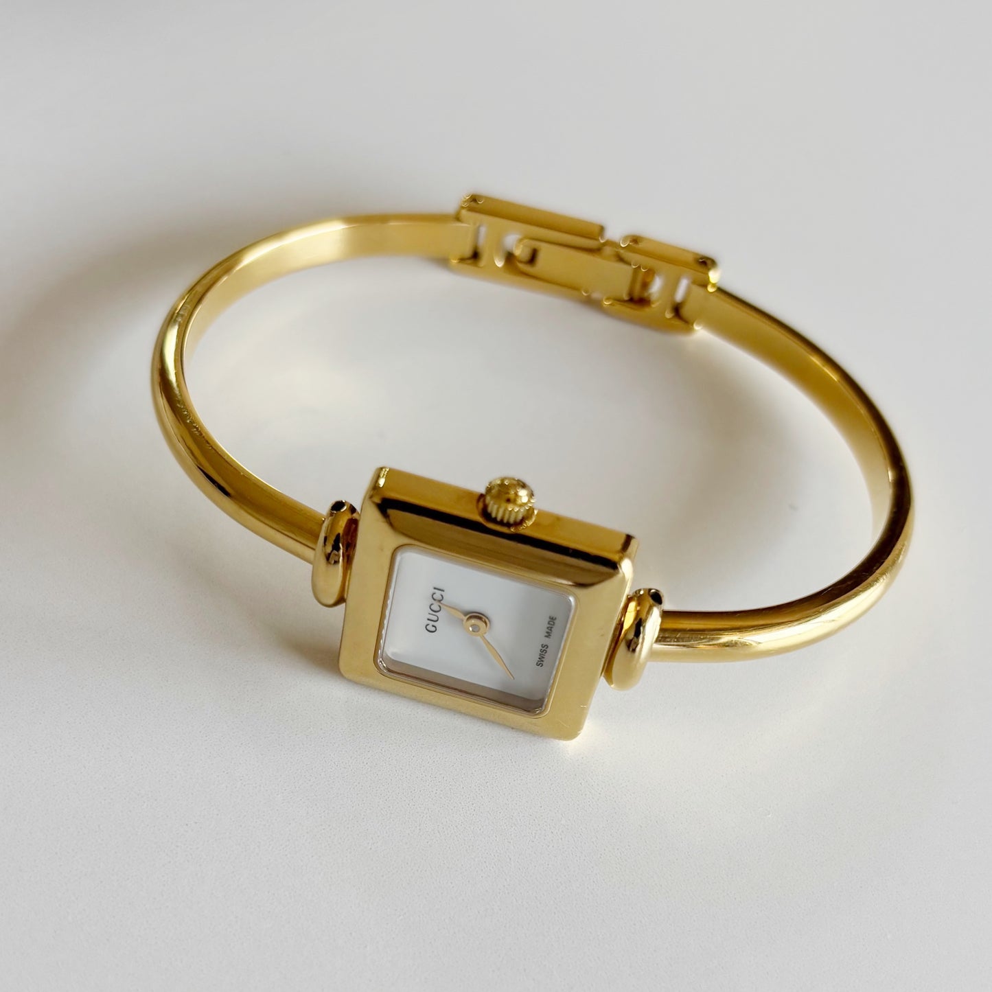 Gucci 1990s Square Dial Gold Plated Bangle Watch