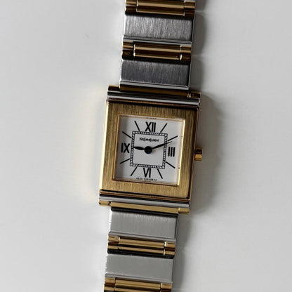 Yves Saint Laurent 1990s Square Dial Gold Plated Two Tone Watch