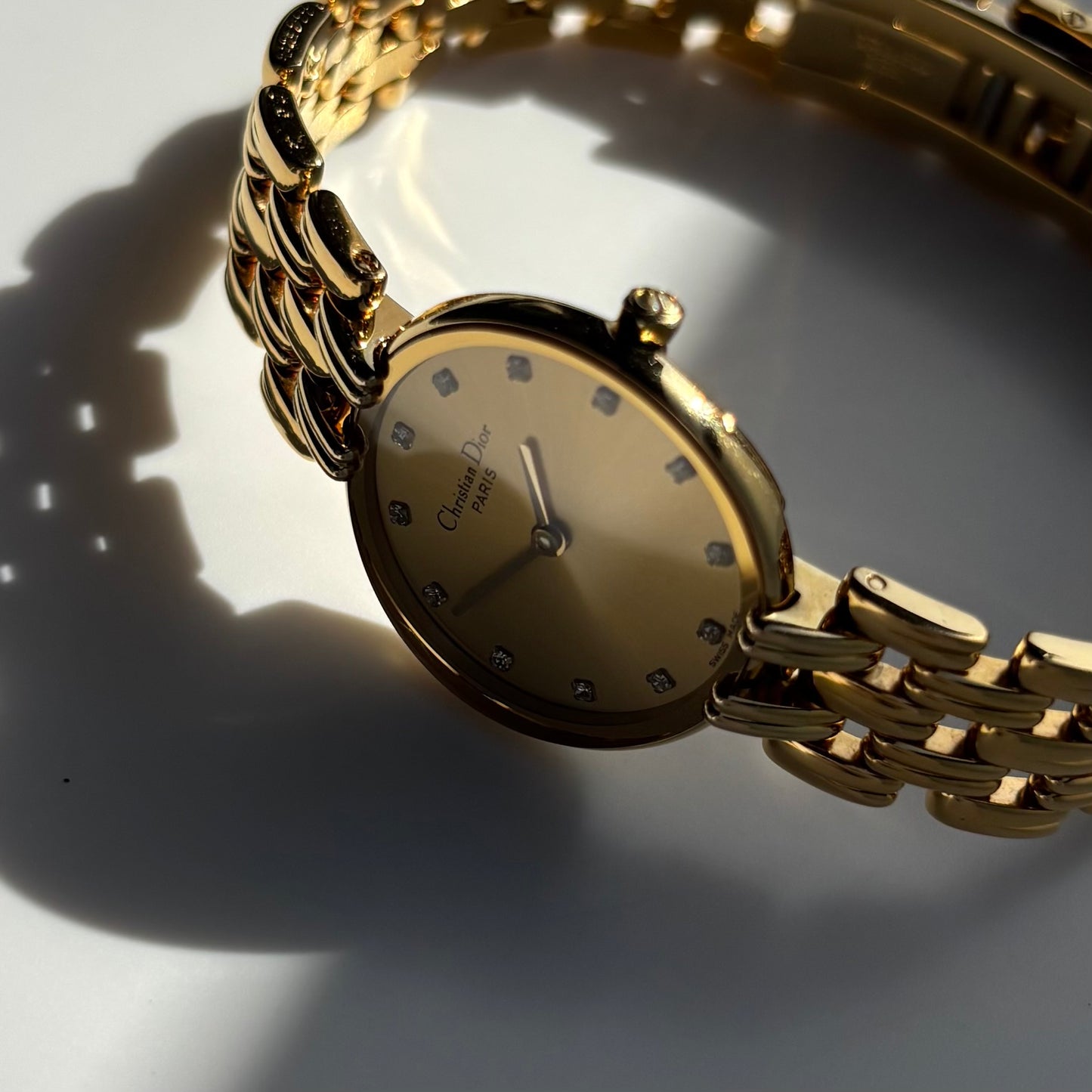 Dior 1990s Round Gold Dial Gold Plated Watch