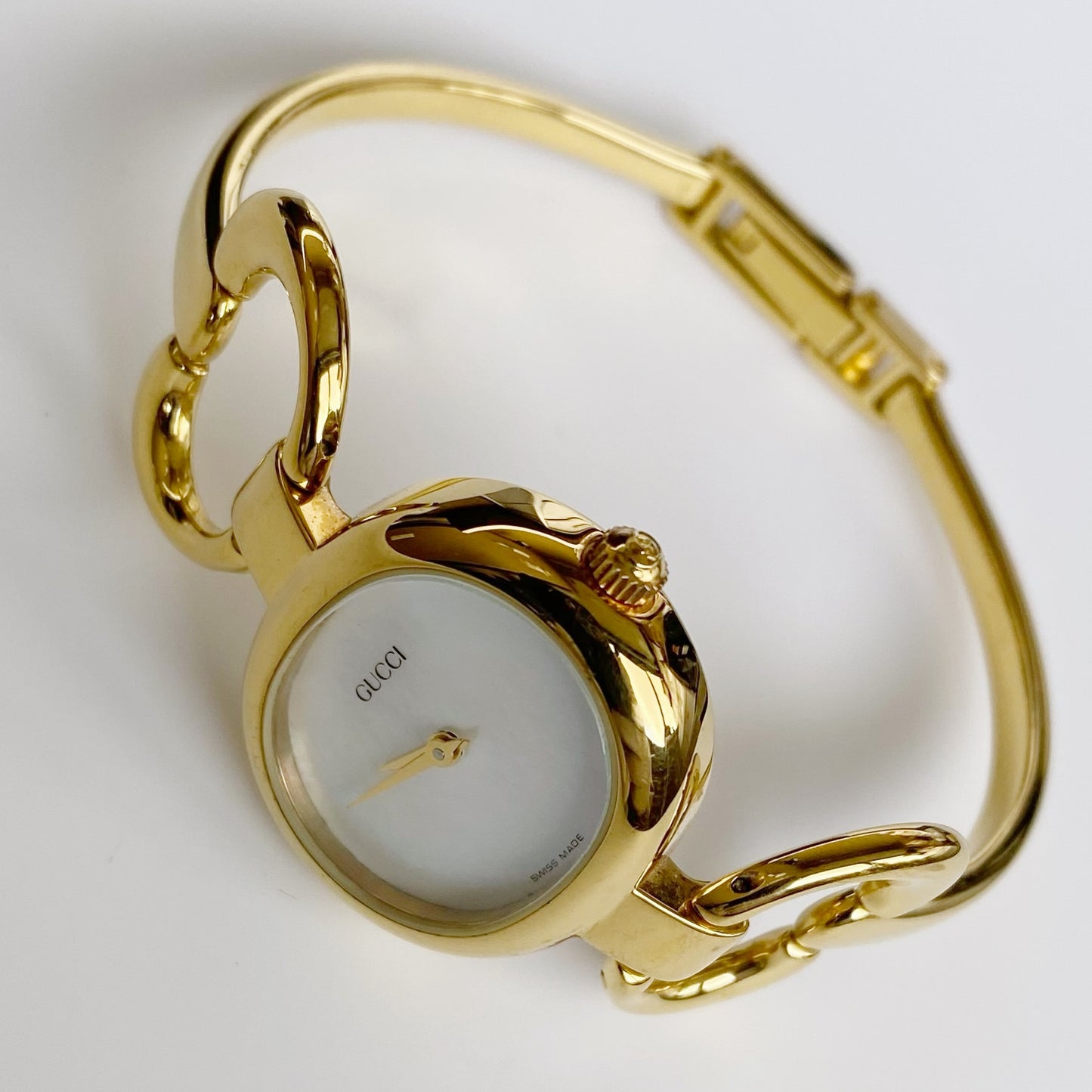 Gucci 1990s Seashell Dial Gold Plated Bangle Watch