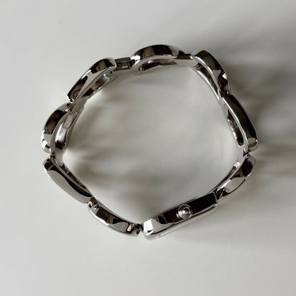Yves Saint Laurent 1990s Heart Shaped Dial Band Silver Watch