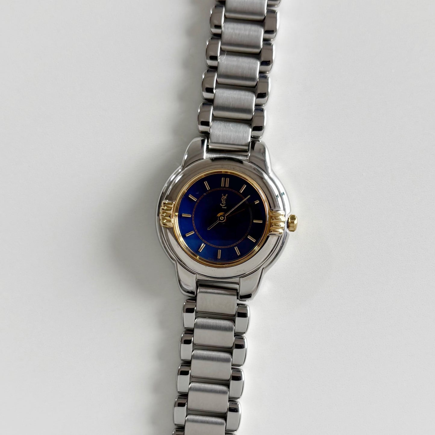 Yves Saint Laurent 1990s Navy Dial Two Tone Watch