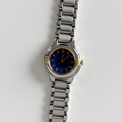 Yves Saint Laurent 1990s Navy Dial Two Tone Watch