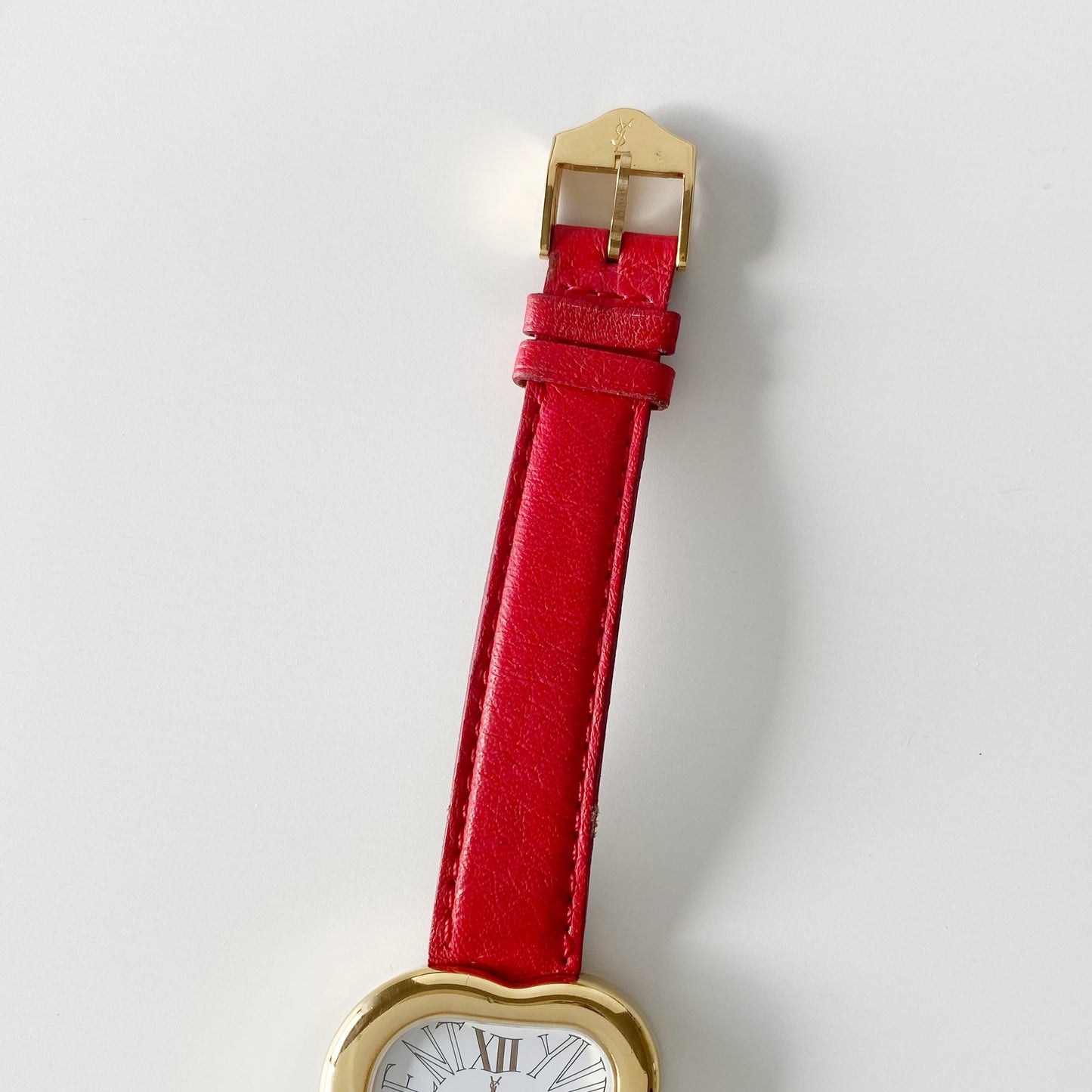 Yves Saint Laurent 1990s Heart Shaped Gold Plated Red Watch