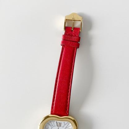 Yves Saint Laurent 1990s Heart Shaped Gold Plated Red Watch