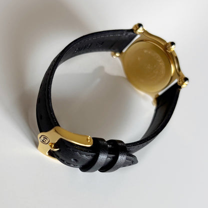 Gucci 1990s Black Dial Gold Plated Watch