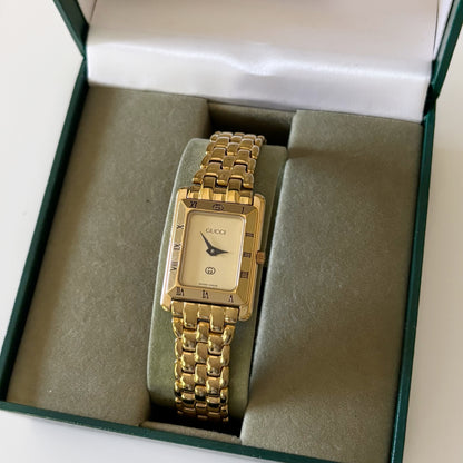 Gucci 1990s Gold Plated Rectangular Dial Watch