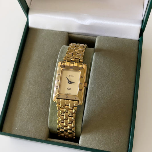 Gucci 1990s Gold Plated Rectangular Dial Watch