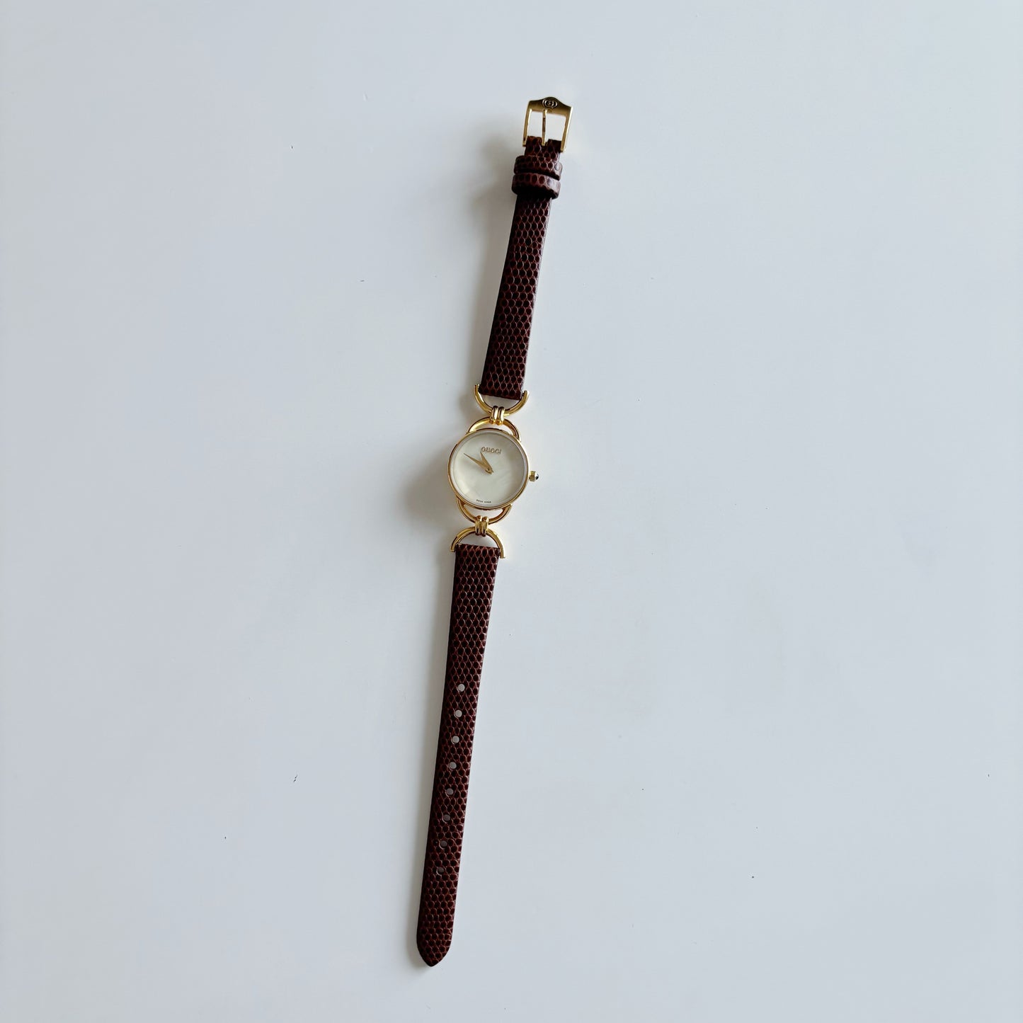 Gucci 1990s Seashell Dial Gold Plated Horsebit Watch