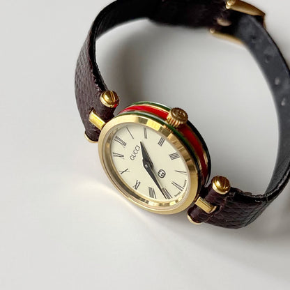 Gucci 1990s Round Dial Gold Plated Watch
