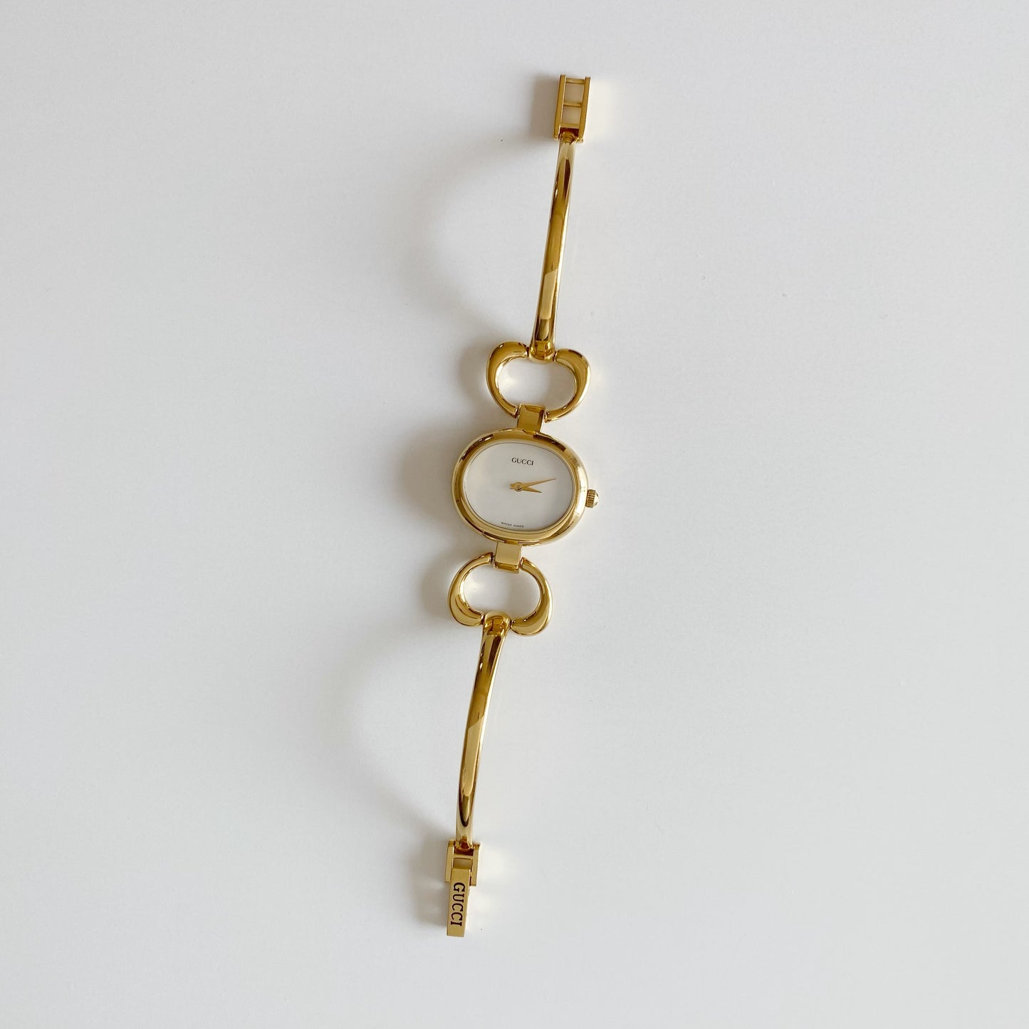 Gucci 1990s Seashell Dial Gold Plated Bangle Watch