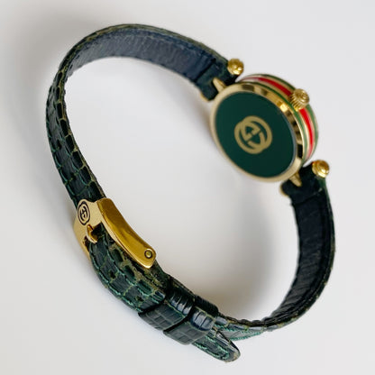 Gucci 1990s Round Green Leather Watch