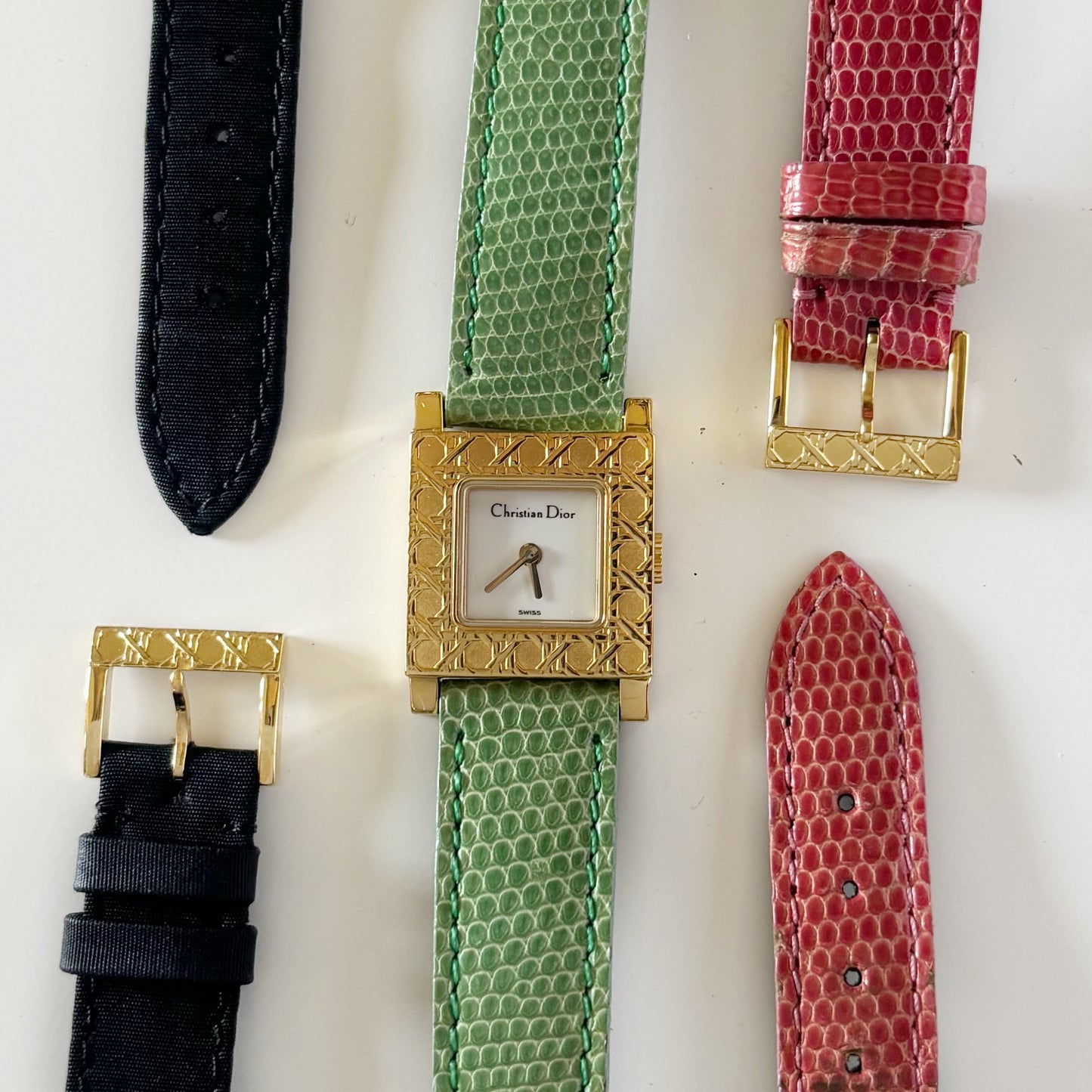 Dior Early 2000s La Parisienne Gold Plated Interchangeable Watch with 3 straps, case