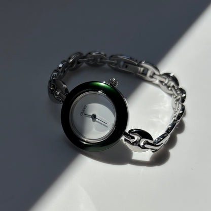 Gucci 1990s Interchangeable Bezel Stainless steel Chain Watch with 6 bezels, case