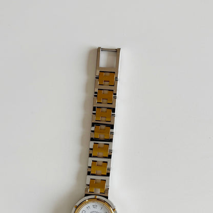 Hermes 1990s Clipper Round Dial Two Tone Watch