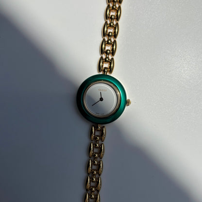 Gucci 1990s Interchangeable Bezel Gold Plated Rice Chain Watch with case, 6 bezels (160mm)