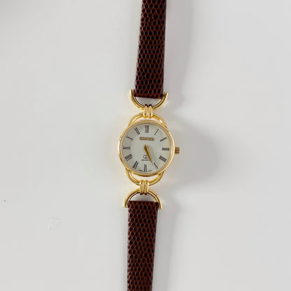 Gucci 1980s Cream Dial Gold Plated Horsebit Watch