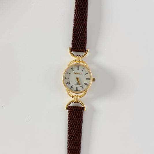Gucci 1980s Cream Dial Gold Plated Horsebit Watch