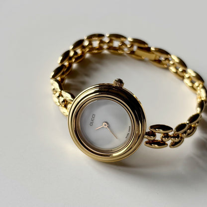Gucci 1990s Interchangeable Bezel Gold Plated Rice Chain Watch with 6 bezels, case (160mm)