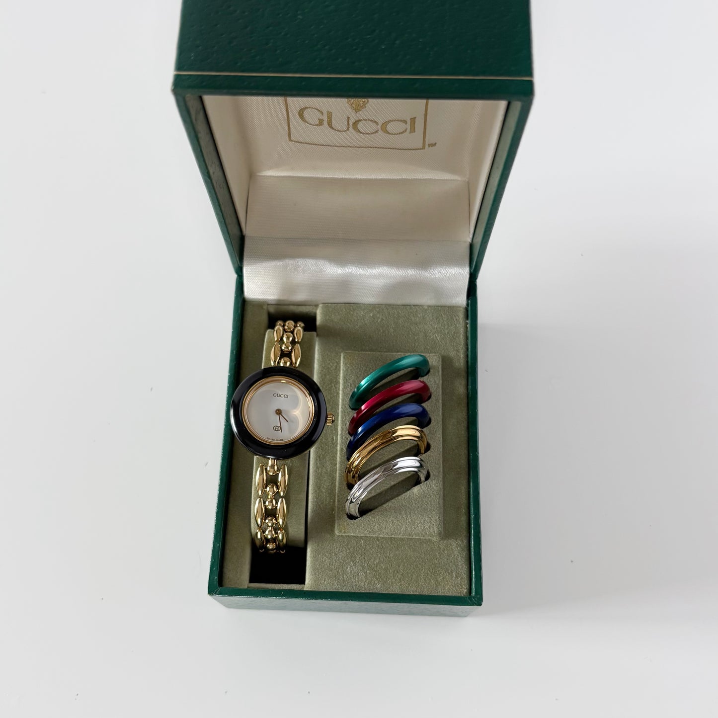 Gucci 1990s Interchangeable Bezel Gold Plated Watch with 6 bezels, Case (160mm)