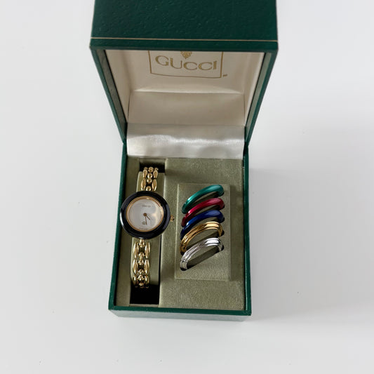 Gucci 1990s Interchangeable Bezel Gold Plated Watch with 6 bezels, Case (160mm)
