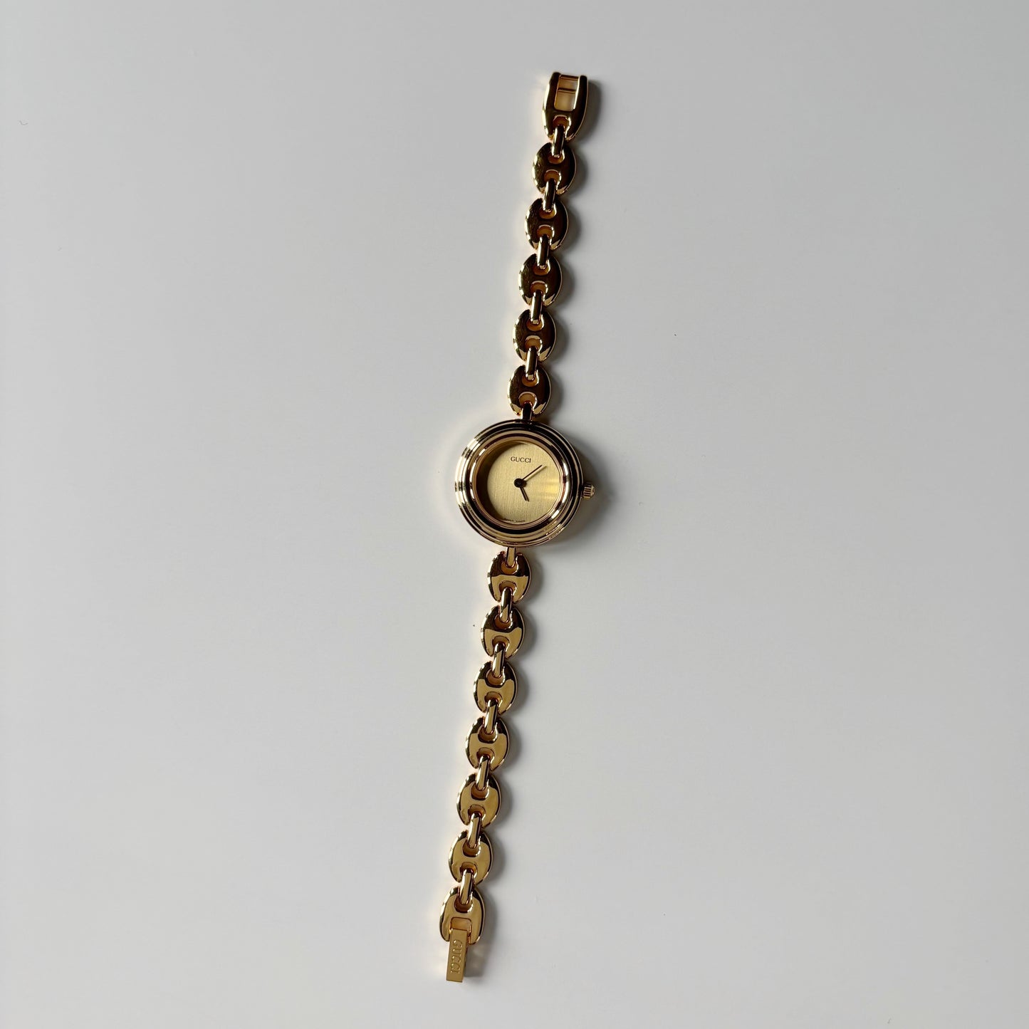 Gucci 1990s Interchangeable Bezel Gold Plated Rice Chain Watch with 6 bezels, case (170mm)
