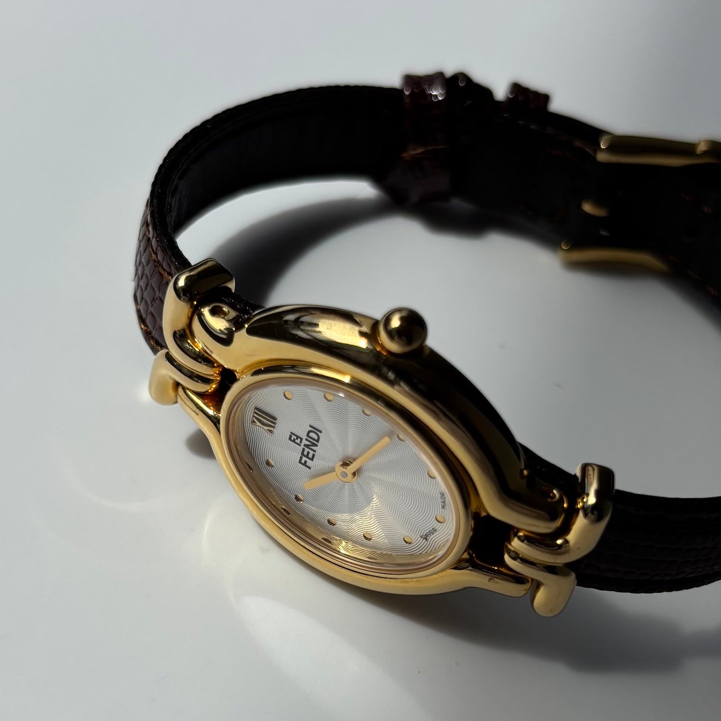 Fendi 1990s Interchangeable Strap Gold Plated Watch with 5 straps, case