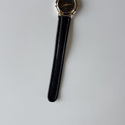 Gucci 1990s Date Black Round Dial Two Tone Watch