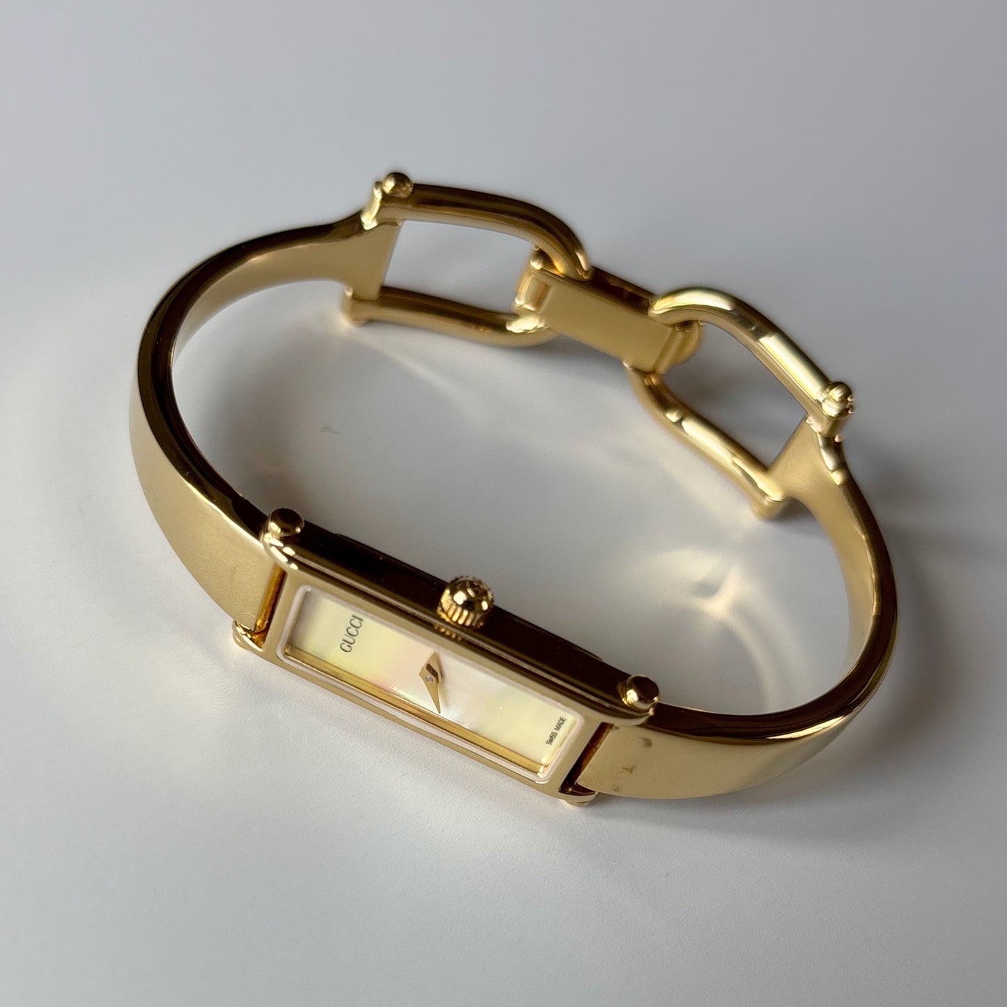 Gucci 1990s Seashell Dial Gold Plated Bangle Watch