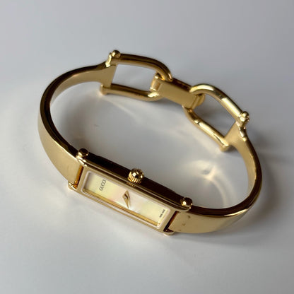 Gucci 1990s Seashell Dial Gold Plated Bangle Watch