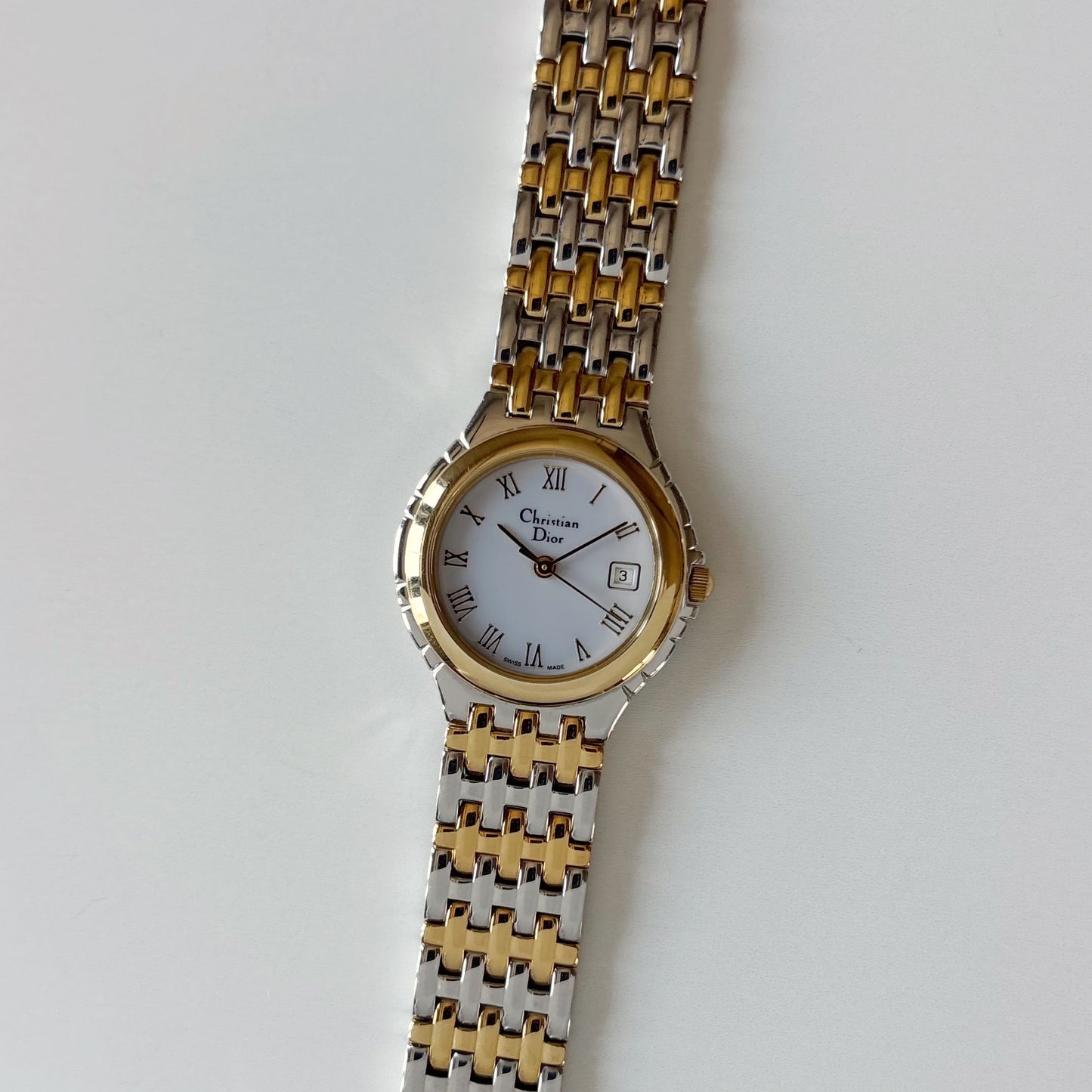 Dior 1990s Date Round Dial Two Tone Gold Plated Watch