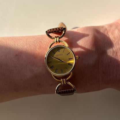 Gucci 1990s Gold Dial Gold Plated Horsebit Watch