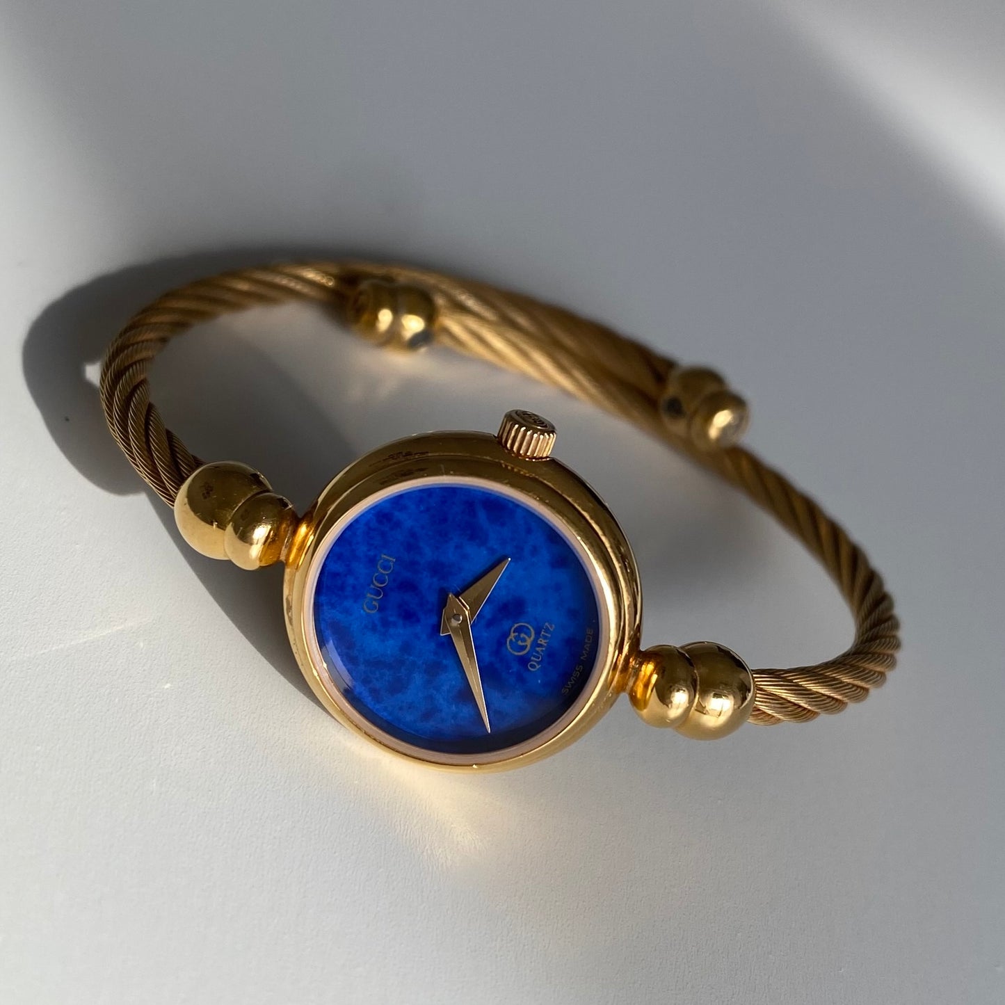 Gucci 1990s Blue Dial Gold Plated Bangle Watch