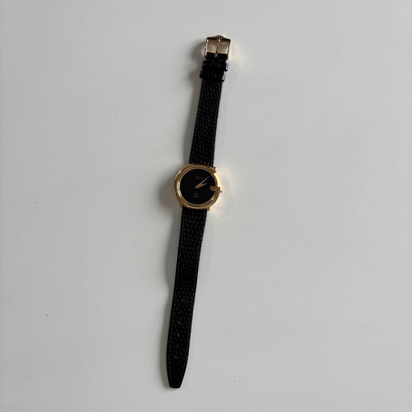 Gucci 1980s Black G Dial Gold Plated Watch (Large)