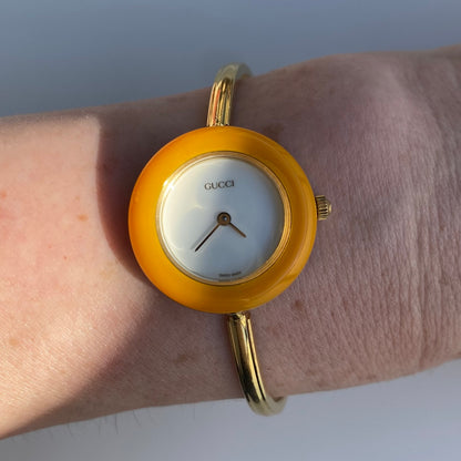 Gucci 1990s Interchangeable Bezel Gold Plated Watch with 12 bezels, case