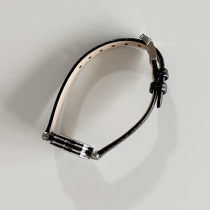 Gucci 1990s Black Round Dial Silver Watch