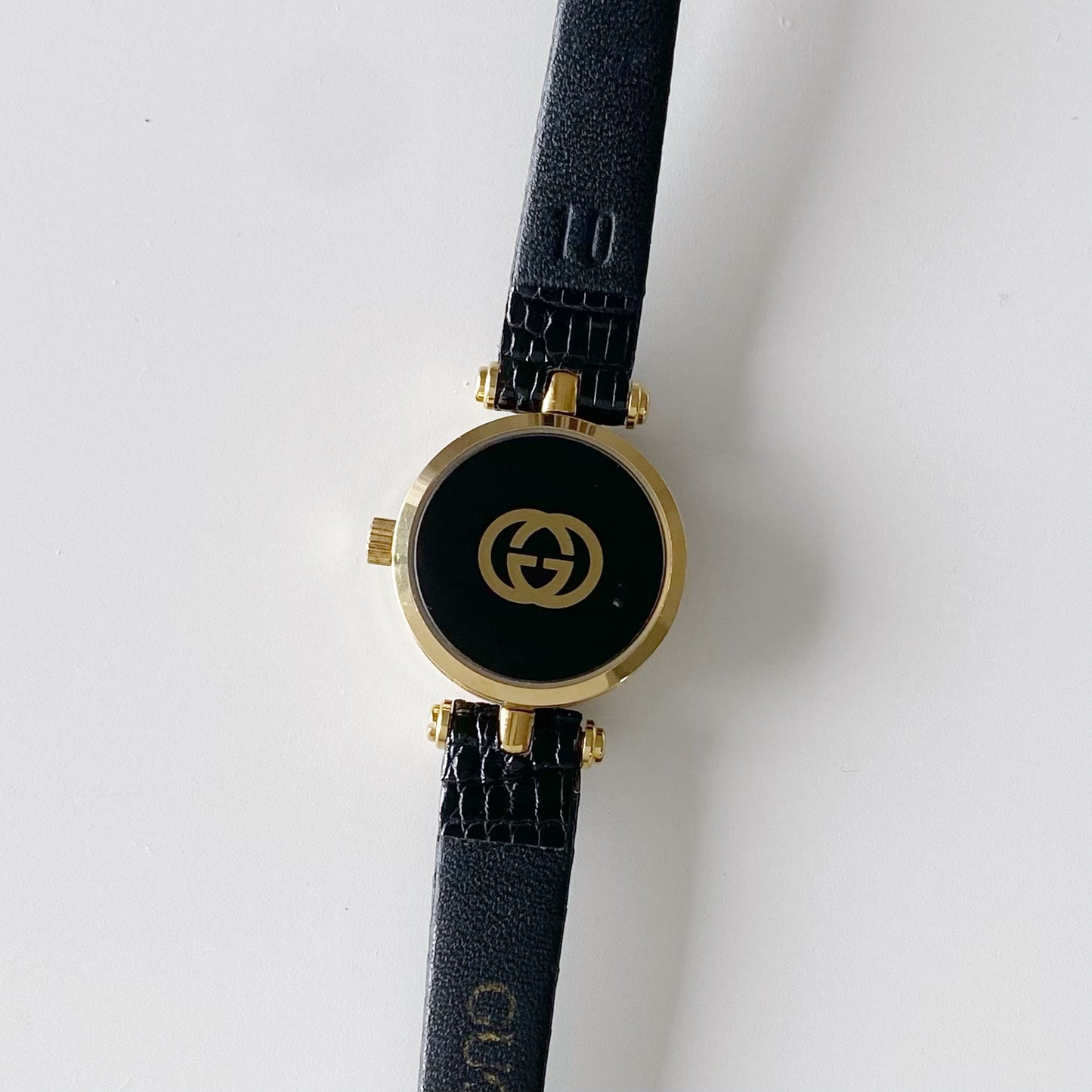 Gucci 1990s Sherry Black Dial Gold Plated Watch