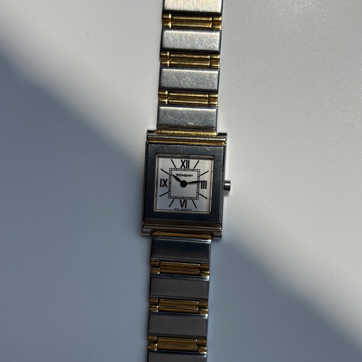 Yves Saint Laurent 1990s Square Dial Two Tone Gold Plated Watch